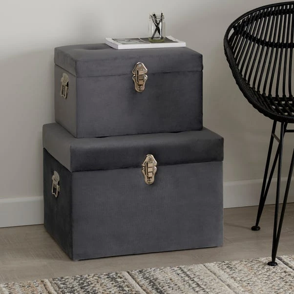 Dunelm Luxe Grey Velvet Storage Trunk Dunelm Luxe Grey Velvet Storage Trunk -Harmony Furniture Store 1000184653 alt01