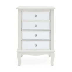 Dunelm Palais 4 Drawer Bedside Table, Ivory & Mirrored