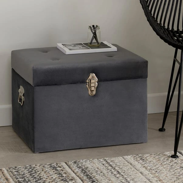 Dunelm Luxe Grey Velvet Storage Trunk Dunelm Luxe Grey Velvet Storage Trunk -Harmony Furniture Store 30712471