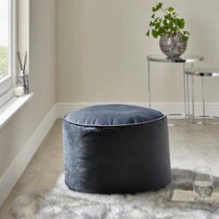 Dunelm Isla Luxe Velvet Pouffe Charcoal