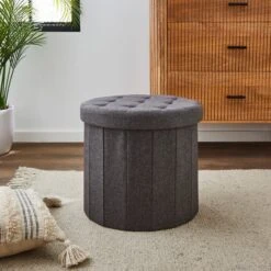 Dunelm Round Grey Shoe Storage Ottoman