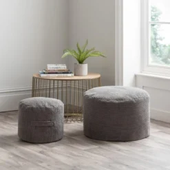 Dunelm Jenson Charcoal Waffle Pouffe -Harmony Furniture Store 30766413 alt05