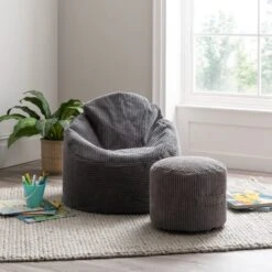 Dunelm Kid's Jenson Charcoal Waffle Pouffe 5 Dunelm Kid's Jenson Charcoal Waffle Pouffe -Harmony Furniture Store 30766419 alt06