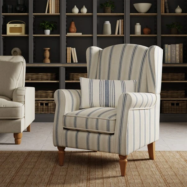 Dunelm Oswald Self Assembly Pinstripe Armchair Folkstone Blue Dunelm Oswald Self Assembly Pinstripe Armchair Folkstone Blue -Harmony Furniture Store 30766628