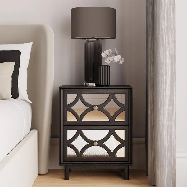 Dunelm Delphi 2 Drawer Bedside Table, Mirrored Dunelm Delphi 2 Drawer Bedside Table, Mirrored -Harmony Furniture Store 30775914