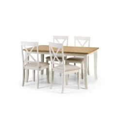 Julian Bowen Davenport Rectangular Dining Table With 4 Dining Chairs Ivory With Oak -Harmony Furniture Store 30794218 alt03