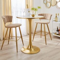 Dunelm Silas White Faux Marble Bar Table Gold