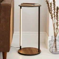 Dunelm Fulton Side Table With LED Lights Rustic Pine