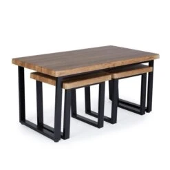 Dunelm Freddie Rustic Wood Effect Nest Coffee Table -Harmony Furniture Store 30809245 alt02