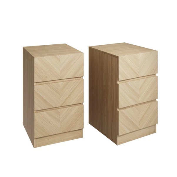GFW Set of 2 Taranto 3 Drawer Bedside Tables, Oak Effect GFW Set Of 2 Taranto 3 Drawer Bedside Tables, Oak Effect -Harmony Furniture Store 30825681